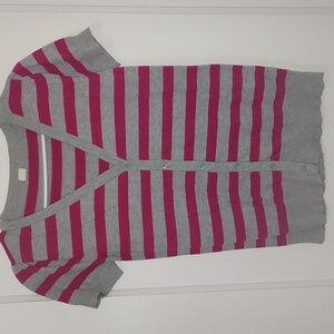 Girls Old Navy Gray and Pink Striped Cardigan Size 14